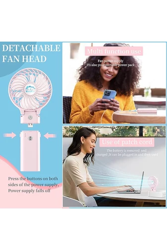 Prenosný Ventilátor Ružový 2v1 USB nabíjacia powerbanka, sklopná o 180°, ideálne na cestovanie