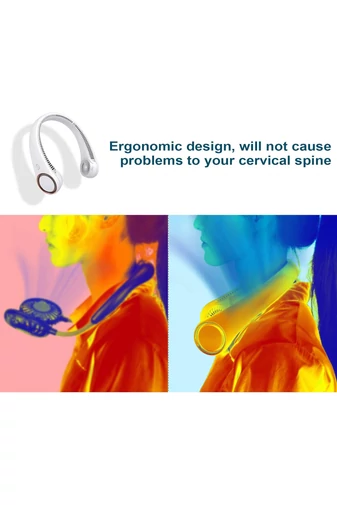 Prenosný ventilátor na krk biely s ergonomickým dizajnom 3 rýchlosti bez vrtúľ ideálny na leto