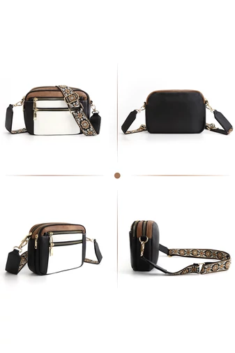 Crossbody kabelka s čiernym nastaviteľným popruhom z PU Bonluo Biela 20*15,6*5,1cm 