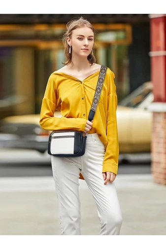 Crossbody kabelka s čiernym nastaviteľným popruhom z PU Bonluo Biela 20*15,6*5,1cm 