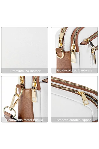 Crossbody kabelka s hnedým nastaviteľným popruhom z PU Bonluo Biela 20*15,6*5,1cm 