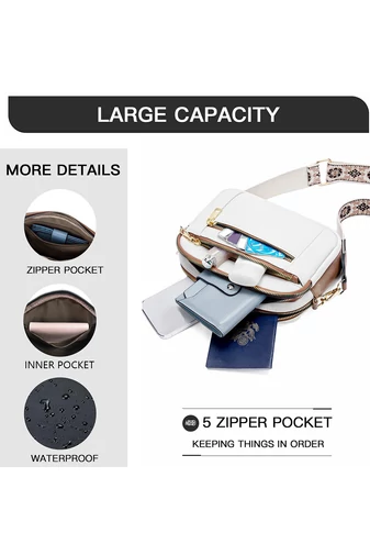 Crossbody kabelka s hnedým nastaviteľným popruhom z PU Bonluo Biela 20*15,6*5,1cm 