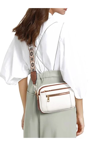Crossbody kabelka s hnedým nastaviteľným popruhom z PU Bonluo Biela 20*15,6*5,1cm 