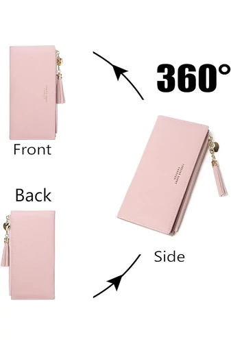 Dámska Peňaženka Elegantná s 12 priehradkami na karty vyrobená z PU kože Ružová 19*9*1cm