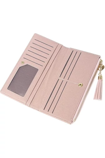 Dámska Peňaženka Elegantná s 12 priehradkami na karty vyrobená z PU kože Ružová 19*9*1cm