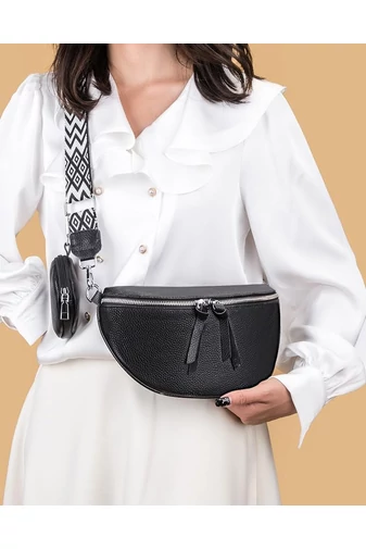 Crossbody kabelka z pravej kože s odnímateľnou peňaženkou Čierna Univerzálna Bonluo 26*15*cm 