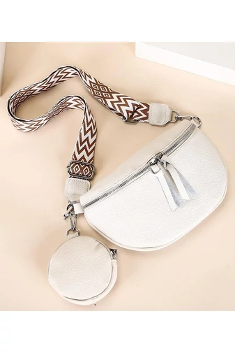 Crossbody kabelka z pravej kože s odnímateľnou peňaženkou Biela Univerzálna Bonluo 26*15*cm 