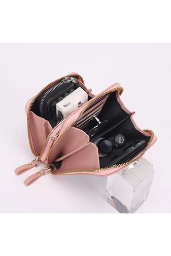 Crossbody Kabelka na peňaženku z Ekokože Ružová Bonluo s dotykovým priestorom pre telefón 18*11*4,5 cm