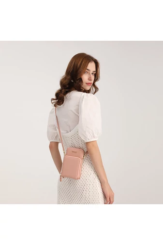 Crossbody Kabelka na peňaženku z Ekokože Ružová Bonluo s dotykovým priestorom pre telefón 18*11*4,5 cm