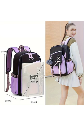 Multifunkčný Školský Ruksak s Priehradkou na Laptop 15,6'' Fialovo-Čierny 44×31×15cm