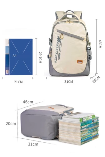 Ruksak Prémiový Unisex Do Školy a Cestovanie z Ergonomickej Oxford tkaniny ZUONU Béžový s Oranžovou 46x31x20cm