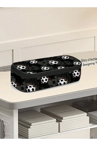 Peračník Pre Chlapcov s Motívom Futbalových Lôpt s Rúčkou, Čierny 11,5x24x6cm