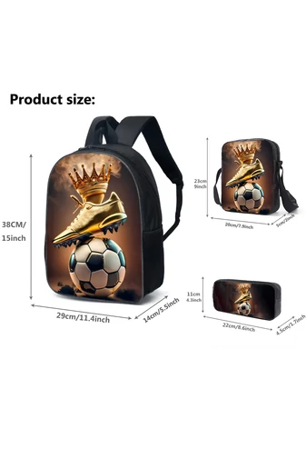 Školský Set Pre Chlapcov s Motívom Futbalovej lopty, Čierna, 3ks