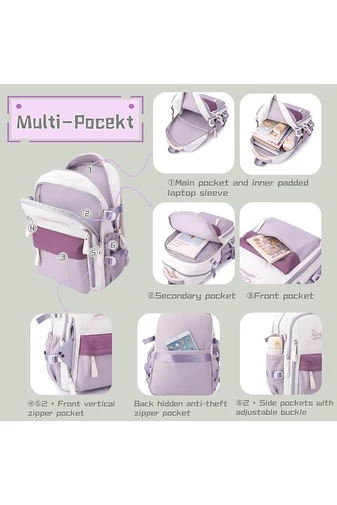 Multifunkčný Ruksak Unisex s Funkciami Proti Krádeži, Inteligentným Členením, Fialovo-Béžový, 47×32×16cm