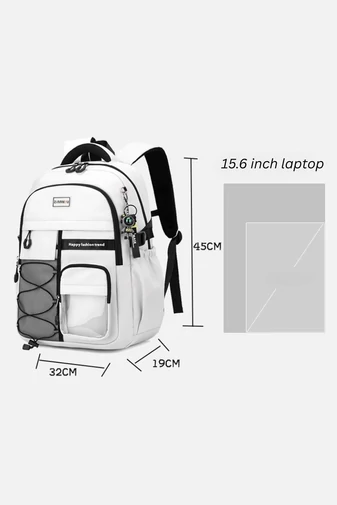 Nepremokavý Batoh s Veľkou Kapacitou z Polyesteru, Priestor na Notebook 15,6'', Biely, 45×32×19cm