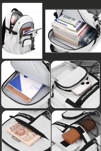 Nepremokavý Batoh s Veľkou Kapacitou z Polyesteru, Priestor na Notebook 15,6'', Biely, 45×32×19cm