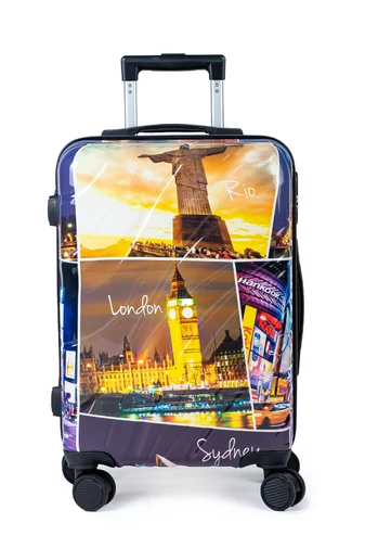 Kabínový Kufor s Tvrdými Stenami z ABS s Motívom Miest 55×37×23cm
