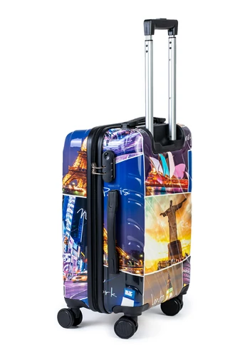 Kabínový Kufor s Tvrdými Stenami z ABS s Motívom Miest 55×37×23cm