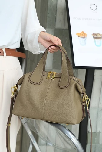 Multifunkčná Kabelka do Ruky z Pravej Kože, Elegantná, Bonluo, Khaki 22×30×13cm