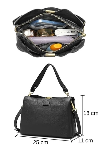 Kabelka na rameno/Crossbody Kabelka 2v1 z Pravej Kože, Kompaktná, Elegantná, Bonluo, Khaki 18×25×11cm