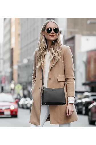 Kabelka na rameno/Crossbody Kabelka 2v1 z Pravej Kože, Kompaktná, Elegantná, Bonluo, Khaki 18×25×11cm