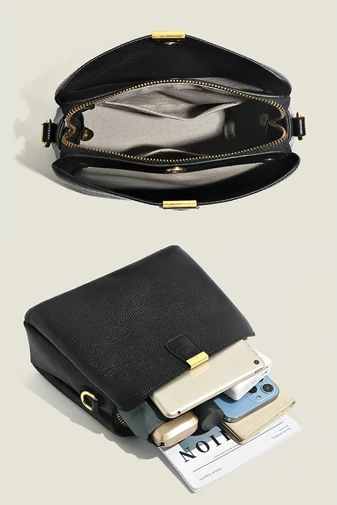 Kabelka na rameno/Crossbody Kabelka 2v1 z Pravej Kože, Kompaktná, Elegantná, Bonluo, Tmavomodrá 18×25×11cm