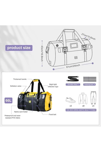 Cestovná Taška z Nepremokavého PVC s Veľkou Kapacitou 66 l, Žlto-Čierna 43×61×27cm