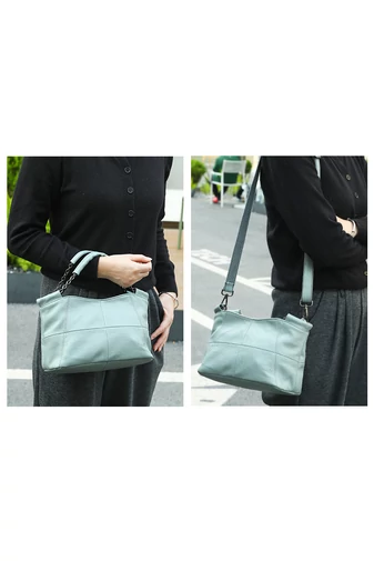 Kabelka do Ruky z Pravej Kože, Elegantná, Kompaktná, Svetlomodrá 16,5×26,5×13cm