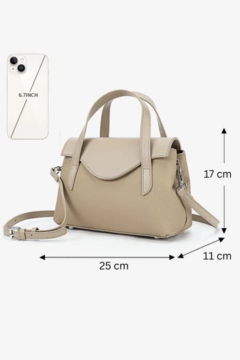 Kabelka do Ruky/Crossbody Taška 2v1z Pravej Kože, Elegantná, Kompaktná Svetlohnedá 17×25×11cm