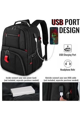 Multifunkčný Nepremokavý Ruksak s USB portom, Priehradkou na Laptop a Množstvom Vreciek, Čierny 52×38×24cm