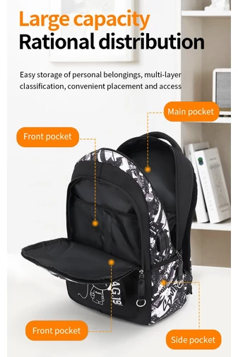 Školský Batoh s Fosforeskujúcim Dizajnom a Figúrkou s Veľkou Kapacitou, USB Portom, Čierno-Tmavomodrý 47×36×22cm