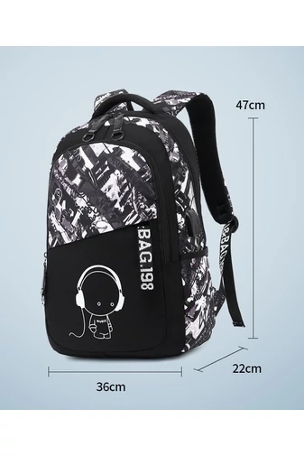 Školský Batoh s Fosforeskujúcim Dizajnom a Figúrkou s Veľkou Kapacitou, USB Portom, Čierno-Tmavomodrý 47×36×22cm