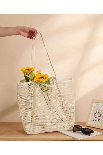 Plážová Taška zo sieťoviny z Oxford tkaniny, Skladacia, Ľahká, Veľká kapacita Béžová 37*35*14cm Bonluo