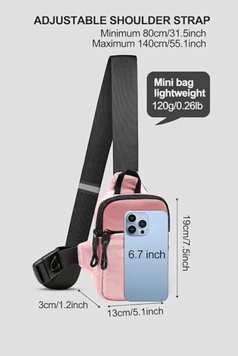 Mini Crossbody Taška Unisex s Nastaviteľným popruhom ideálne na šport z polyesteru Svetloružová Bonluo19*13*3cm