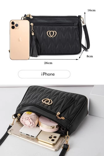 Dámska Crossbody Kabelka z PU kože so zlatými detailmi odolná voči poškriabaniu a vode Čierna 26*16*cm