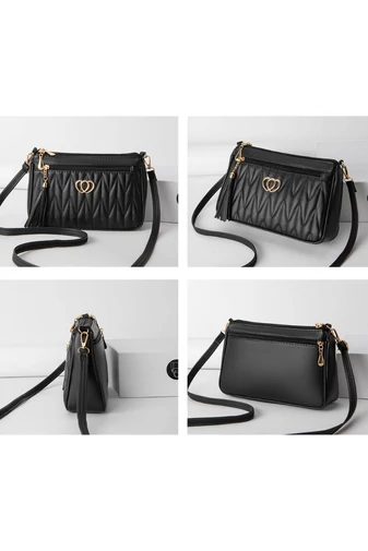Dámska Crossbody Kabelka z PU kože so zlatými detailmi odolná voči poškriabaniu a vode Čierna 26*16*cm