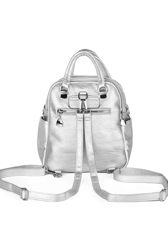 Bonluo Strieborný ruksak/Crossbody kabelka z imitácie kože Rozmery 26*24*12cm