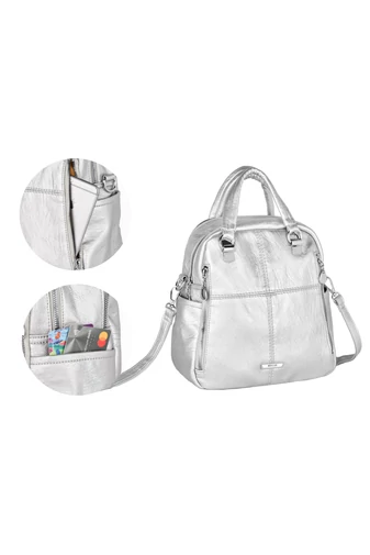 Bonluo Strieborný ruksak/Crossbody kabelka z imitácie kože Rozmery 26*24*12cm