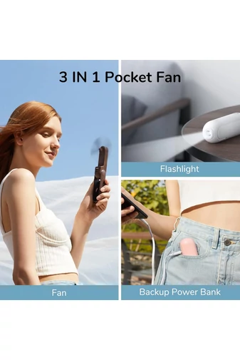 Ventilátor prenosný skladací F8X 3v1 s externou batériou a baterkou, 4000mAh, USB-C Hnedý