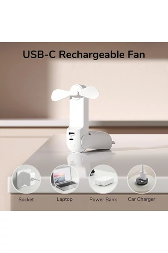 Ventilátor prenosný skladací F8X 3v1 s externou batériou a baterkou, 4000mAh, USB-C Biely