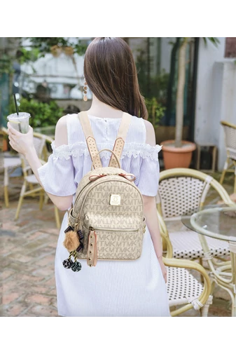 Módny Batoh Vodotesný z PU kože Odolný a Elegantný Bonluo Béžovo Biely  30*26*17cm