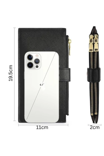 Dámska Peňaženka RFID z PU kože so 16 priehradkami na karty, Čierna 19,5×11×2cm
