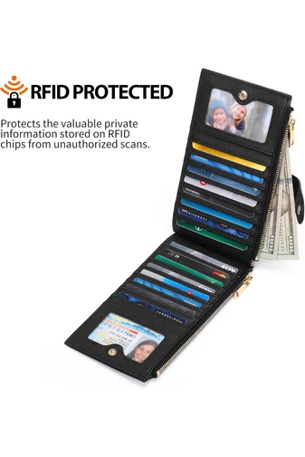 Dámska Peňaženka RFID z PU kože so 16 priehradkami na karty, Čierna 19,5×11×2cm