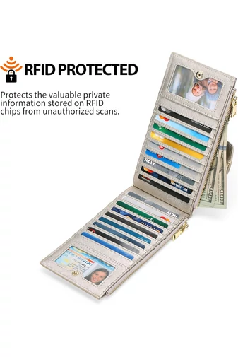 Dámska Peňaženka RFID z PU kože so 16 priehradkami na karty, Strieborná 19,5×11×2cm