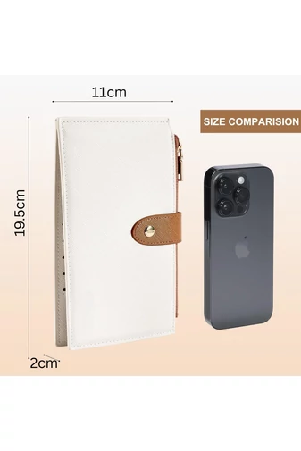 Dámska Peňaženka RFID z PU kože so 16 priehradkami na karty, Bielo-Hnedá 19,5×11×2cm