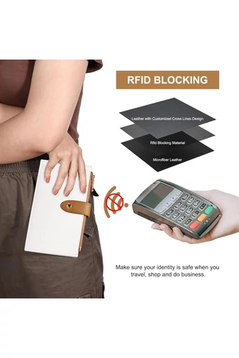 Dámska Peňaženka RFID z PU kože so 16 priehradkami na karty, Bielo-Hnedá 19,5×11×2cm