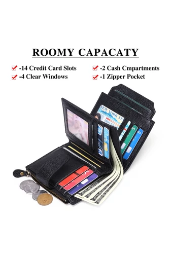 Dámska Peňaženka z PU Kože s RFID Ochranou, Čierna Bonluo 10×13×3cm