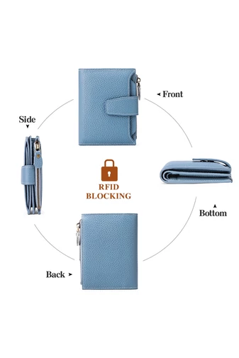 Dámska Peňaženka z PU Kože s RFID Ochranou, Modrá Bonluo 10×13×3cm