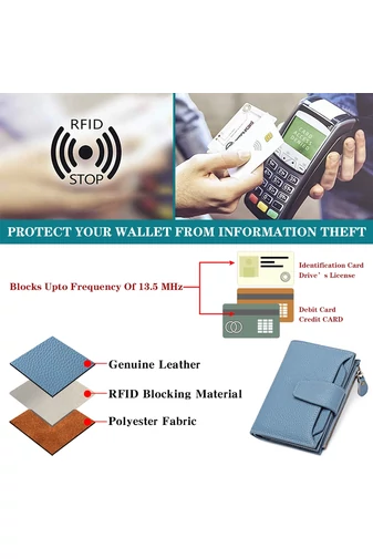 Dámska Peňaženka z PU Kože s RFID Ochranou, Modrá Bonluo 10×13×3cm