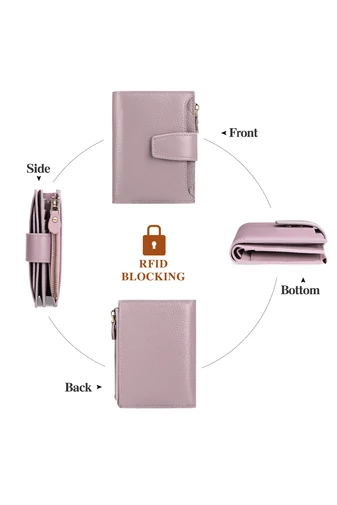 Dámska Peňaženka z PU Kože s RFID Ochranou, Fialová Bonluo 10×13×3cm